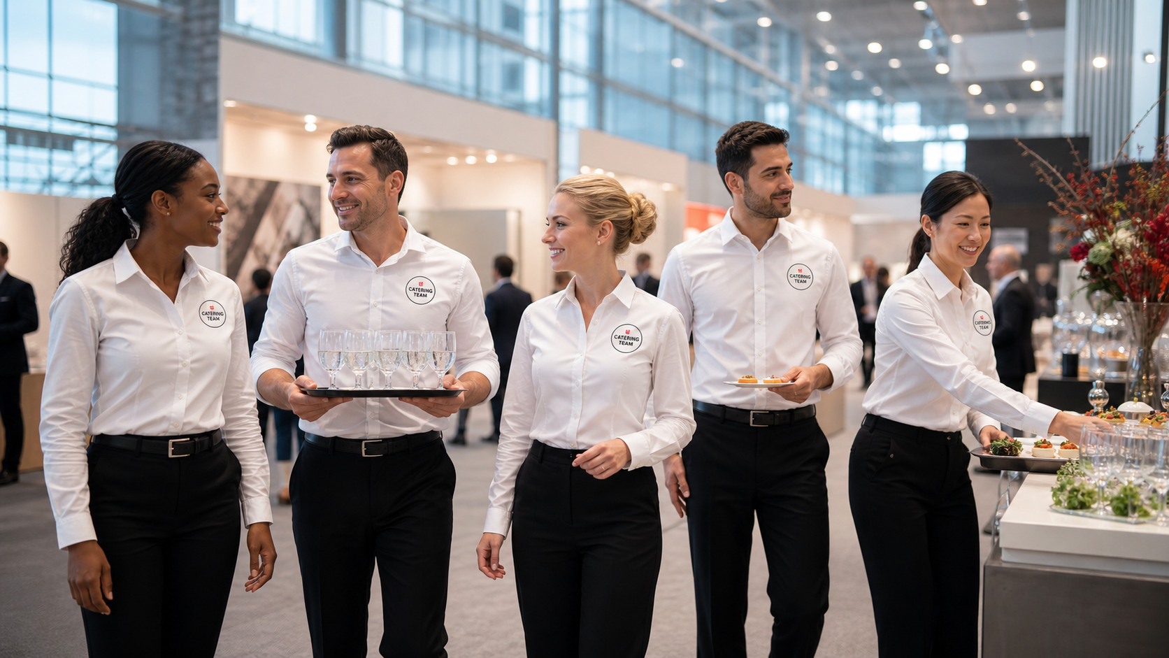 Catering & Service in einheitlicher Teamkleidung auf einer Messe